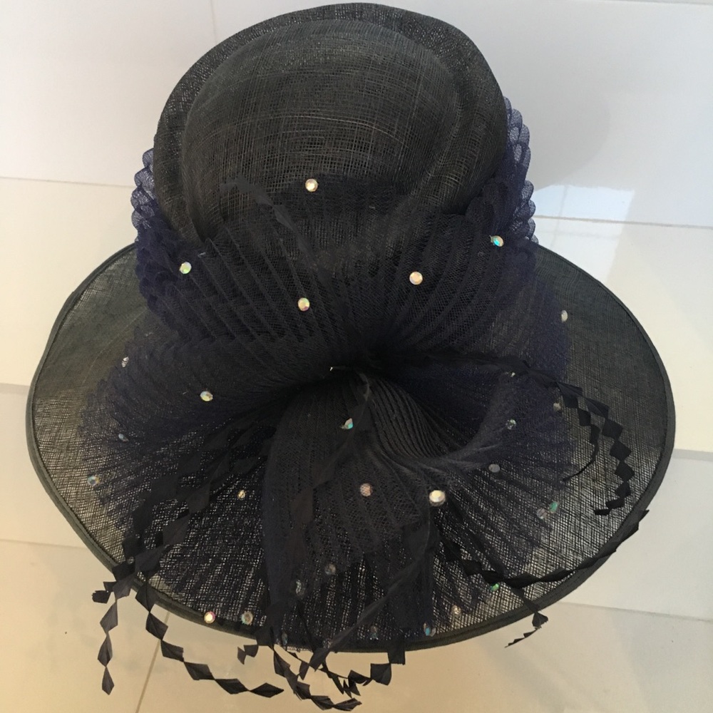 Derby Hat - Navy with Rinestones